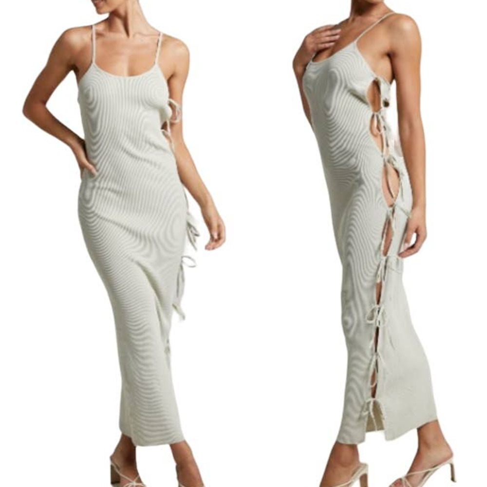 NWT Lioness Spaghetti Strap Cutout Side Bodycon Midi Dress Cream Women's Size XS